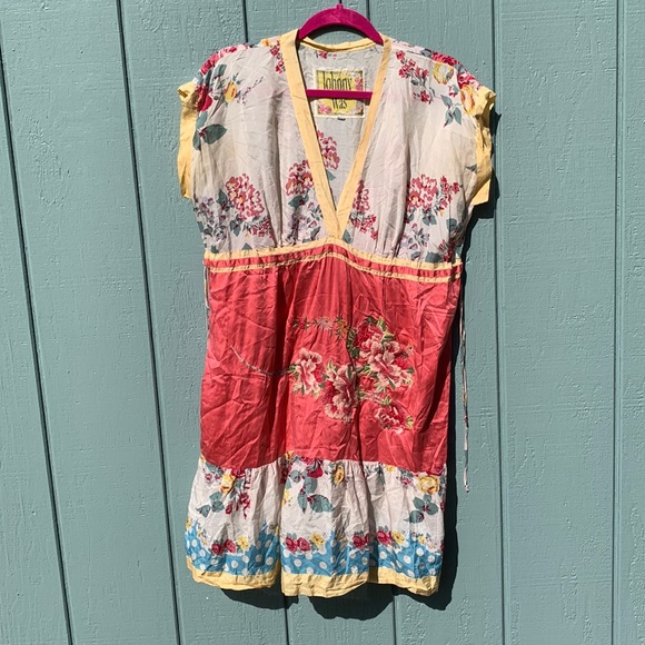 JOHNNY WAS Mixed Silk Print Floral Embroidered V-Neck Dress S - Picture 1 of 10